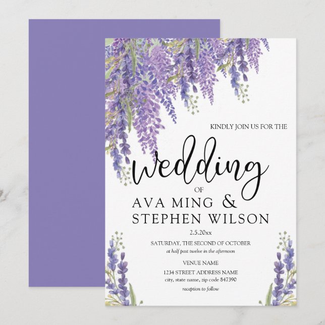 Beautiful Wisteria tree watercolor Wedding Invitation (Front/Back)