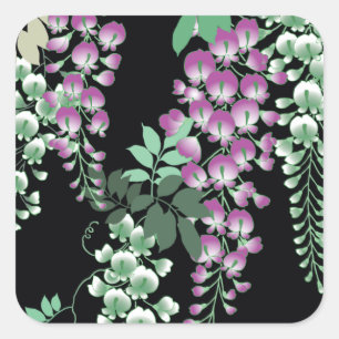 Beautiful Wisteria Vintage Japanese Floral Square Sticker