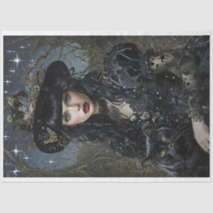 Beautiful Witch & Black Cat Decoupage Tissue Paper