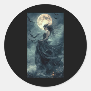 Beautiful Witch Gothic Fantasy Vampire Moonlight 1 Classic Round Sticker