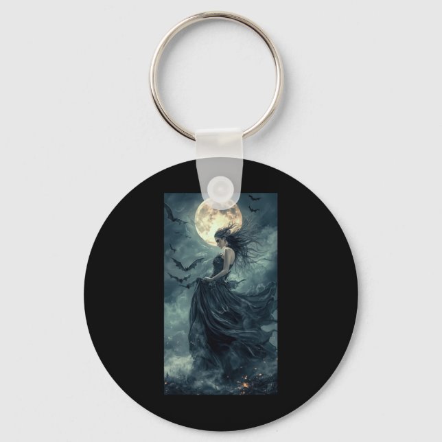 Beautiful Witch Gothic Fantasy Vampire Moonlight 1 Key Ring (Front)