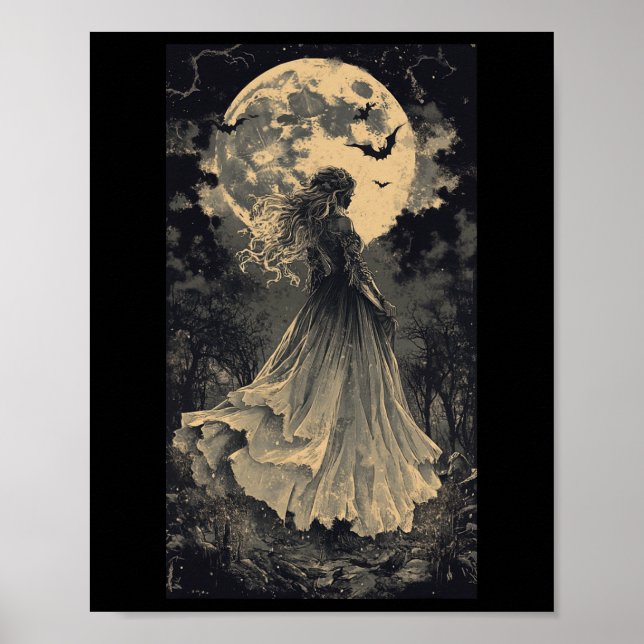 Beautiful Witch Gothic Fantasy Vampire Moonlight  Poster (Front)