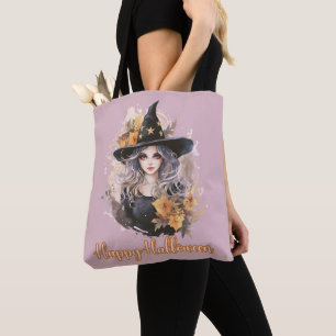 Beautiful Witch Hat Stars Smoke Happy Halloween Tote Bag
