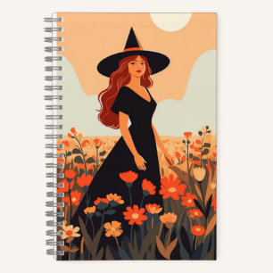beautiful witch in flowers fields colorful illustr notebook