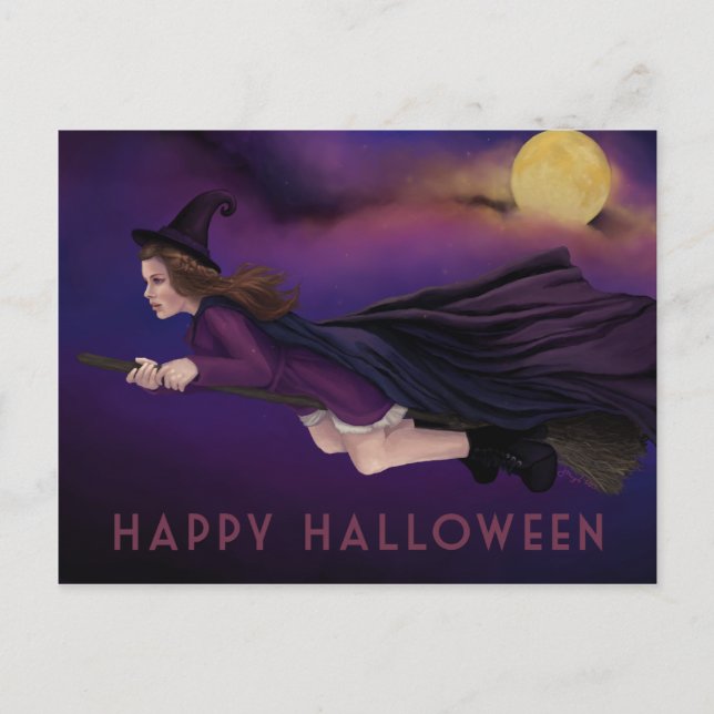 Beautiful Witch Painting Halloween Postcard (Front)