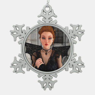 Beautiful Witch Snowflake Pewter Christmas Ornament