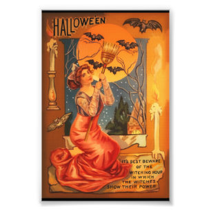 Beautiful Witch Vintage Halloween Greeting Photo Print