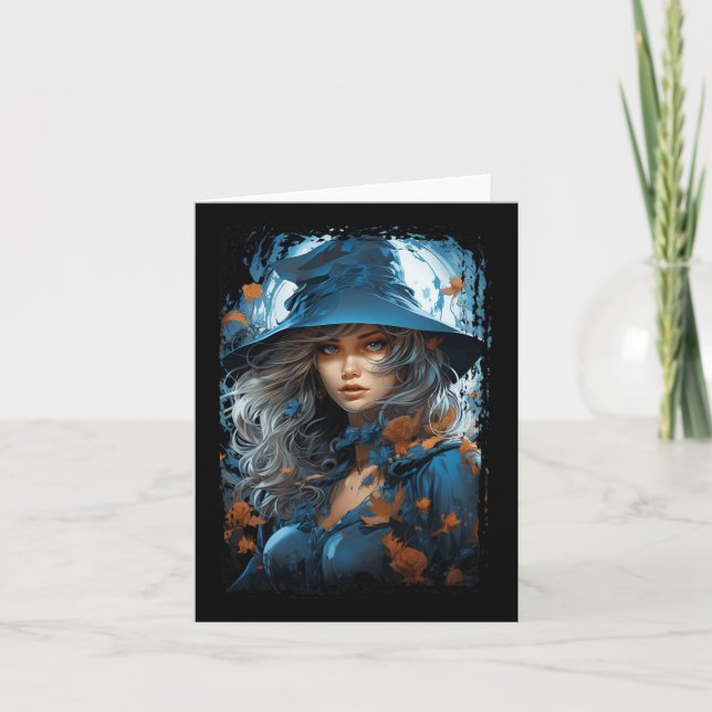Beautiful Witch Watercolor Witch Halloween Spooky  Card (Front)
