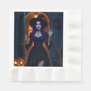 Beautiful Witch with Candelabra Halloween Napkin