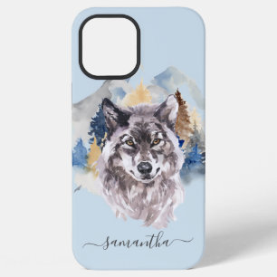 Beautiful Wolf Head Watercolor Forest Monogram iPhone 12 Pro Max Case