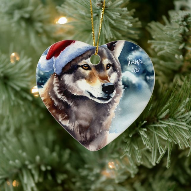 Beautiful Wolf in Snow Ceramic Tree Decoration (Tree)