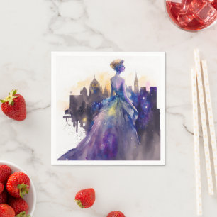 Beautiful Woman   Abstract Fairytale City Princess Napkin
