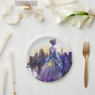 Beautiful Woman   Abstract Fairytale City Princess Paper Plate