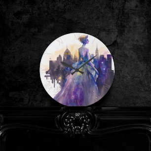 Beautiful Woman   Abstract Fairytale City Princess Round Clock