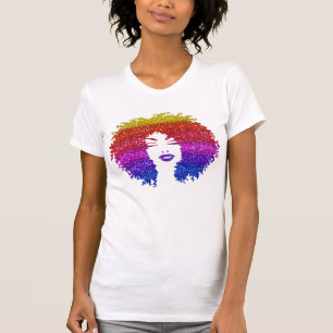 Beautiful Woman   Afro Natural Hairstyle   Rainbow T-Shirt
