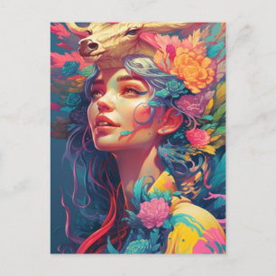 Beautiful Woman and Flowers  Postcard