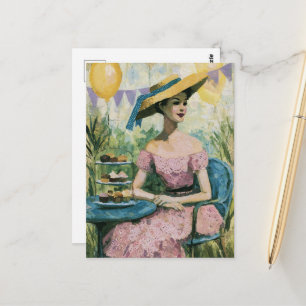 Beautiful Woman at the Cupcake Party Table Collage Postcard