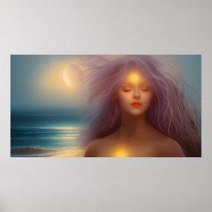 Beautiful Woman Beach moonlight ocean 4 Poster