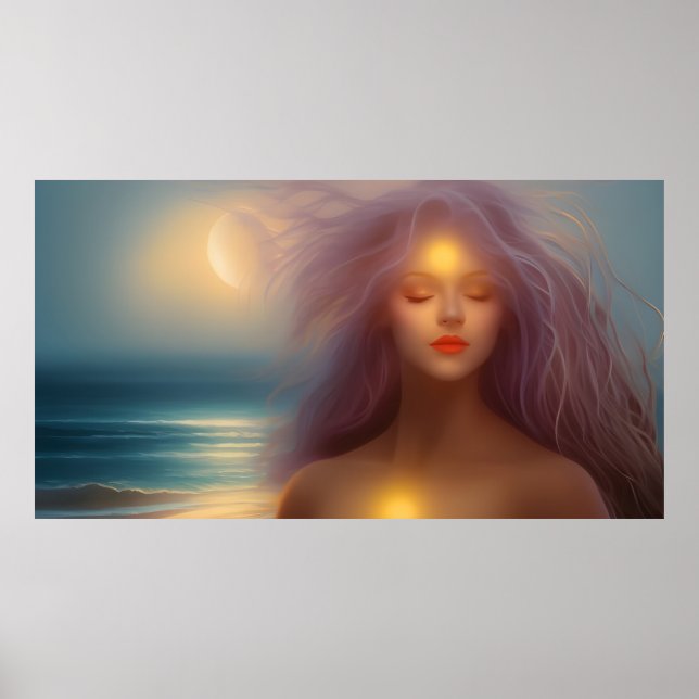 Beautiful Woman Beach moonlight ocean 4 Poster (Front)
