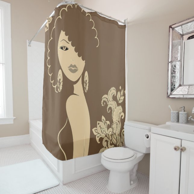 Beautiful Woman Beige Brown Shower Curtain (In Situ)