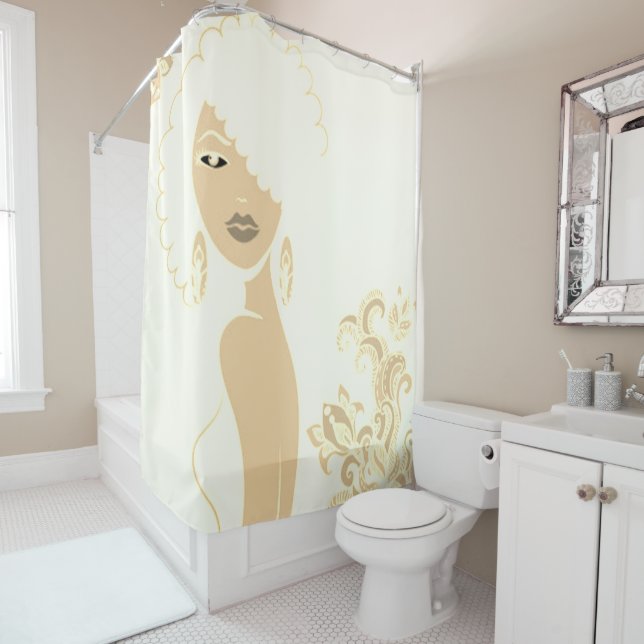 Beautiful Woman Beige Shower Curtain (In Situ)