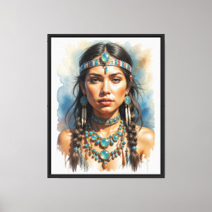 Beautiful Woman Boho Native American With Jeweller Canvas Print