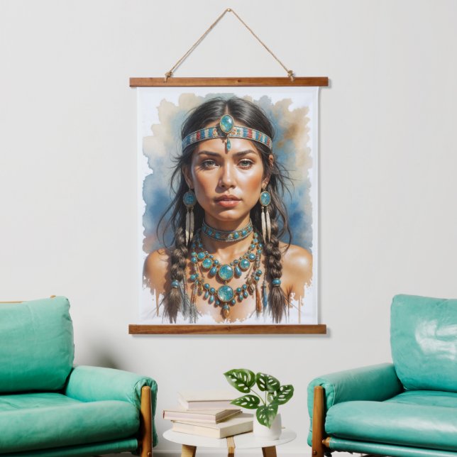 Beautiful Woman Boho Native American With Jeweller Hanging Tapestry (Living Room)