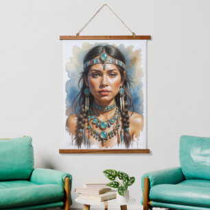 Beautiful Woman Boho Native American With Jewelry Hanging Tapestry