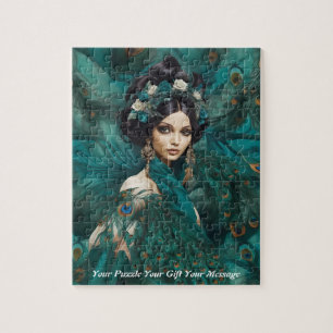 Beautiful woman Boho peacock dress Jigsaw Puzzle