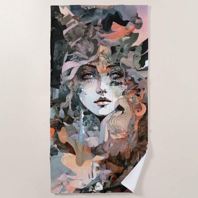 Beautiful Woman Collage Beach Towel (Front)