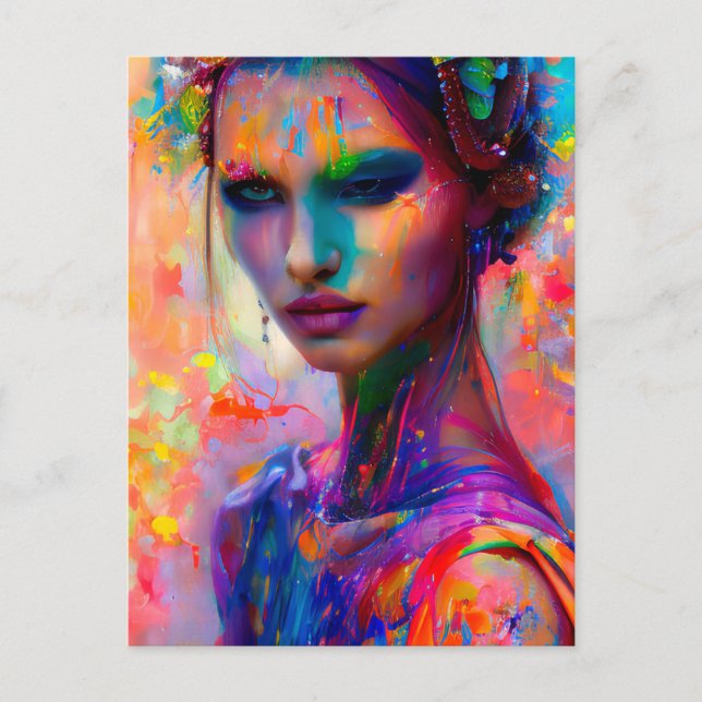 Beautiful Woman Covered in Paint Postcard (Front)