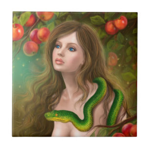 Beautiful woman Eve and snake. Tile