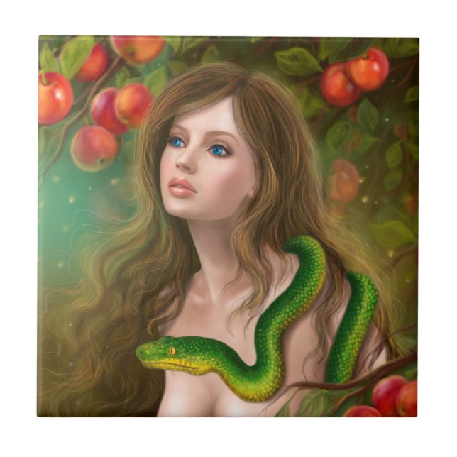 Beautiful woman Eve and snake. Tile (Front)