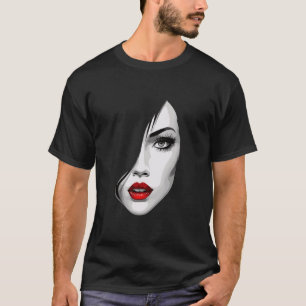 Beautiful Woman Face Art Featuring Stunning Red Li T-Shirt