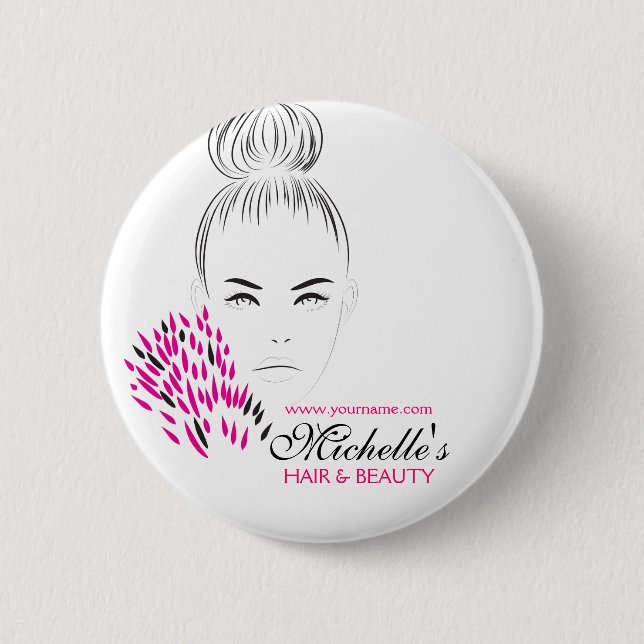 Beautiful woman fashion illustration branding 6 cm round badge (Front)