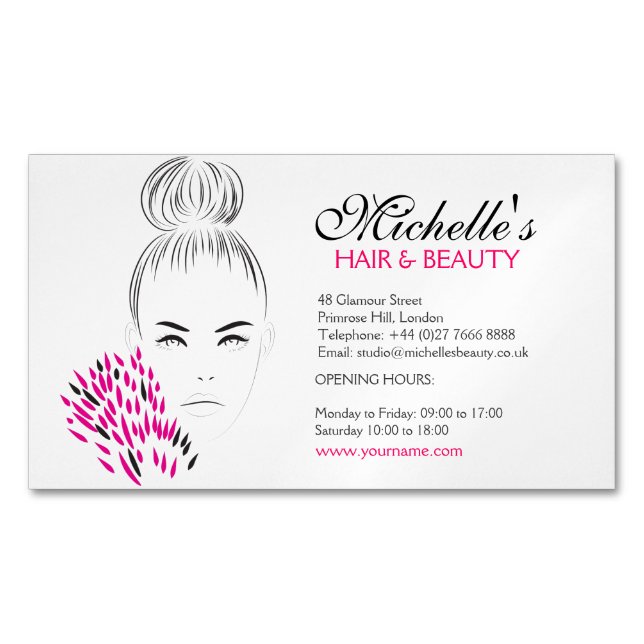 Beautiful woman fashion illustration branding 	Magnetic business card (Front)