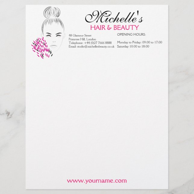 Beautiful woman fashion illustration branding personalised letterhead (Front)