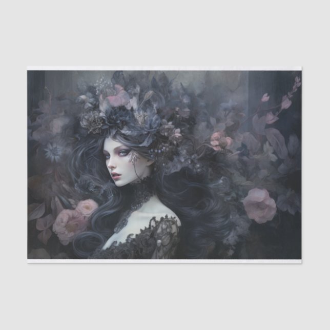 Beautiful Woman Gothic Queen with Flower Decoupage Tissue Paper (Front)