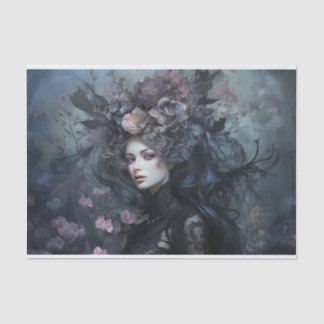 Beautiful Woman Gothic Queen with Flower Decoupage Tissue Paper