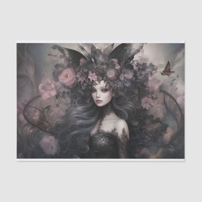 Beautiful Woman Gothic Queen with Flower Decoupage Tissue Paper (Front)