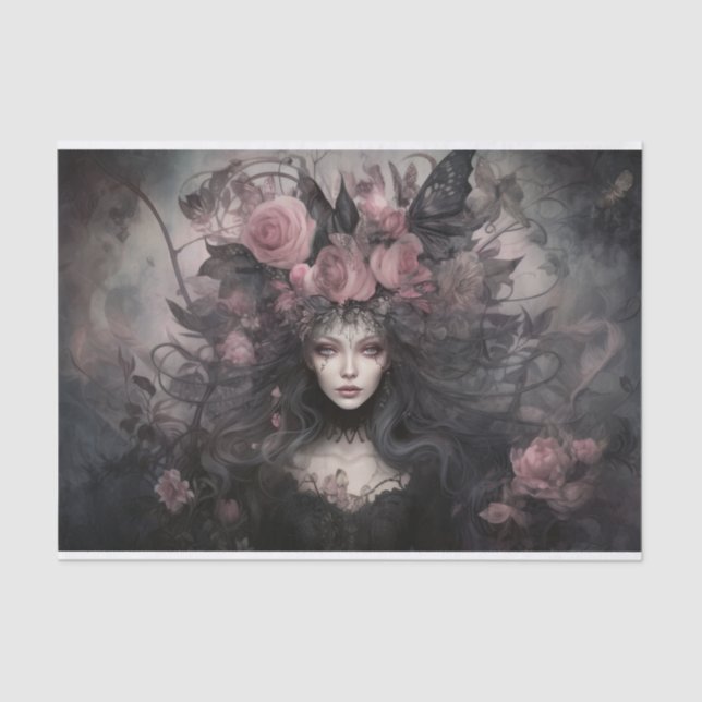 Beautiful Woman Gothic Queen with Flower Decoupage Tissue Paper (Front)