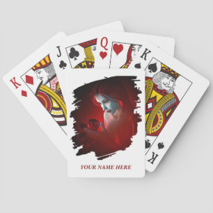 Beautiful woman holding a rose playing cards