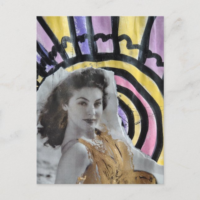 Beautiful Woman in 1939 on the beach collage art Postcard (Front)