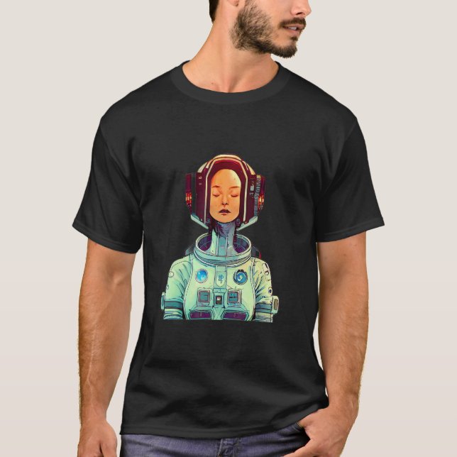 Beautiful Woman In A Cyberpunk Space Suit Dreamy 1 T-Shirt (Front)
