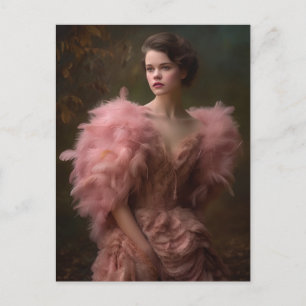 Beautiful Woman in a Pink Feather Dress Postcard