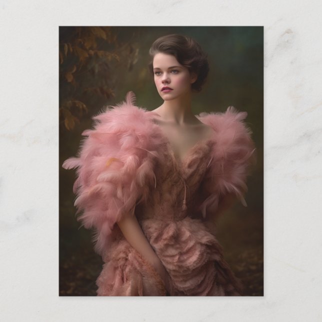 Beautiful Woman  in a Pink Feather Dress Postcard (Front)