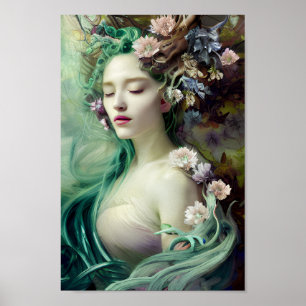 Beautiful Woman in Colourful Nature Painting   8   Poster