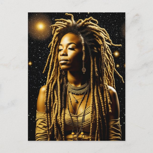 Beautiful Woman in Dreads Under the Stars Postcard (Front)