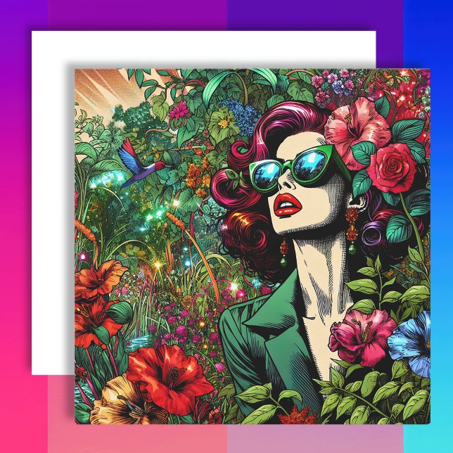 Beautiful Woman in Garden of Flowers Holiday Card (Creator Uploaded)
