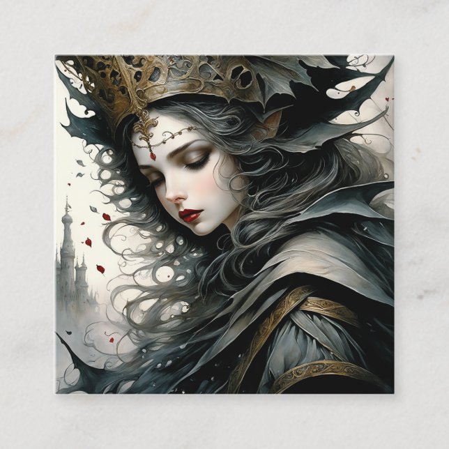 Beautiful Woman in Gothic Castle, beautiful eye. C Square Business Card (Front)